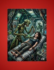 Listing image for Mantis Alien Examination ACEO Print | UFO Abduction Folk Art | Sci-Fi