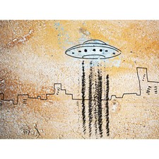 Listing image for UFO Flying Saucer City Abstract Illustration XL Wall Art Canvas Print