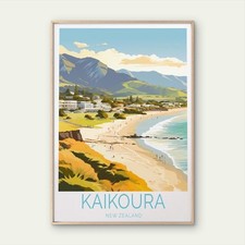 Listing image for Kaikoura New Zealand, Beach & Mountains Travel Poster Print Wall Art