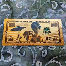 Listing image for 24k Gold Foil Plated UFO Alien Collectible Banknote. Mint!