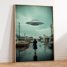 Listing image for Vintage UFO Poster, Retro 1970s Sci Fi Photography Print