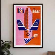 Listing image for USA Fly BOAC Vintage Travel Poster Abram Games Style 24x36