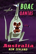 Listing image for 1950s BOAC Qantas Australia New Zealand Classic Travel Poster - 24x36