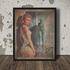 Listing image for Vintage ALIEN ABDUCTION Wall Art, Sexy Sci-fi UFO Decor, Romantic Cryptid Poster
