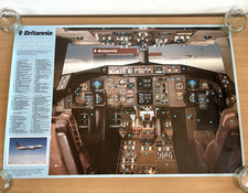 Listing image for Vintage Boeing 767 Flight Deck Cockpit Poster Britannia Airways