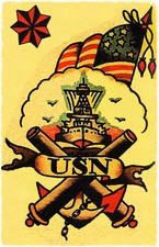 Listing image for US NAVY Battle Ship Flag Sailor Jerry Traditional style Flash poster print 11x17
