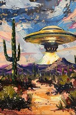 Listing image for UFO Desert Landscape Art Print - Alien Sci-Fi Decor 4x6 UR100214