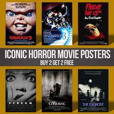 Listing image for Iconic Horror Movie Posters Classic Scary Film Cinema Wall Art Poster Prints