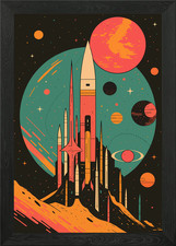 Listing image for Retro Space Exploration Framed Wall Art Poster Canvas Print Picture