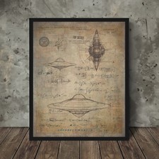 Listing image for Vintage LOCKHEED UFO Blueprints Wall Art, Alien Physics Classified UAP Poster