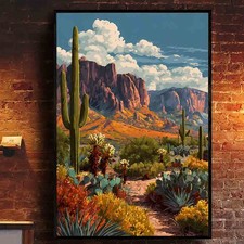 Listing image for Arizona Desert Landscape Poster Vintage Cactus Wall Art Print Southwest Poster