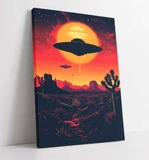 Listing image for FLYING SAUCER UFO IN THE DESERT -DEEP FRAMED CANVAS WALL ART PRINT