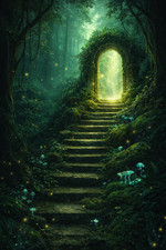 Listing image for Emerald Forest Cascade Steps Portal Waterfall Poster Print Framed Canvas Art
