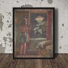 Listing image for Vintage UFO SIGHTING Wall Art, Alien Abduction Poster, Sci-fi Bedroom UAP Decor