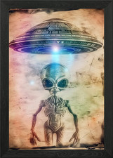 Listing image for Alien Encounter with UFO Framed Wall Art Poster Canvas Print Picture