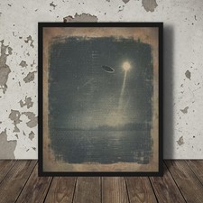 Listing image for Vintage UFO NAUTICAL MOON Wall Art, UAP Lunar Sci-fi Decor, Alien Ocean Poster