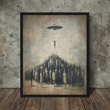 Listing image for UFO ALIEN ABDUCTION Vintage Wall Art,Sci-fi Cryptid Poster, Disclosure UAP Decor