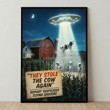 Listing image for UFO Abduction Poster – Funny Alien Farm Incident Vintage Print
