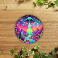 Listing image for Retro Futuristic UFO Spaceship Wall Decor Neon Glowing Lights Alien Poster