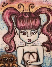 Listing image for UFO Girl Art Print 13x19 Alien Sci-Fi Collectible Artist KSams Woman Martian