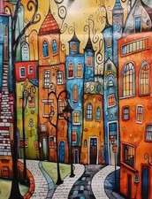Listing image for Colourful Houses Abstract Vivid Canvas Poster. Really Good Image. UK Sell (utb)