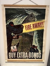 Listing image for WWII 1944 Linen Backed Original Poster USS Dorado Fire Away Buy Extra Bonds