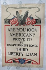 Listing image for Original Vintage WWI Poster Are You 100% American - Prove It 1918 Third Liberty