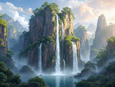 Listing image for Waterfalls Cascade Down Massive Sheer Rock Formation Poster Print