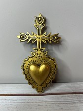 Listing image for Ornate Gold Sacred Heart Cross Wall Art Vintage Religious Decor Catholic
