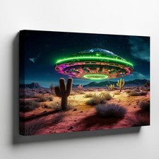 Listing image for UFO Spaceship Desert Night Canvas Wall Art Alien Abduction Sci Fi Decor Print
