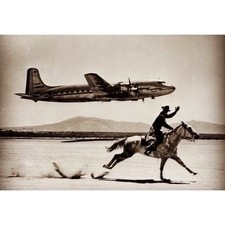 Listing image for Vintage Cowboy Horse Airplane Desert Run Classic Photography Poster